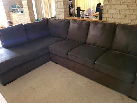 Brown 4 seater couch with left hand chaise