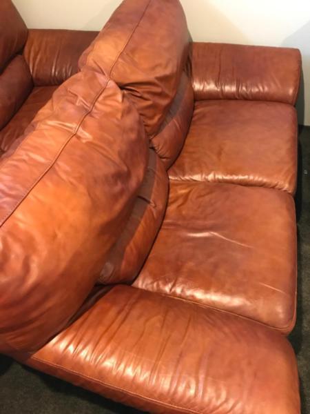 2 seater brown genuine leather couch/ sofa suite x2
