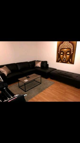 Black PU Leather Corner Couch and Chaise