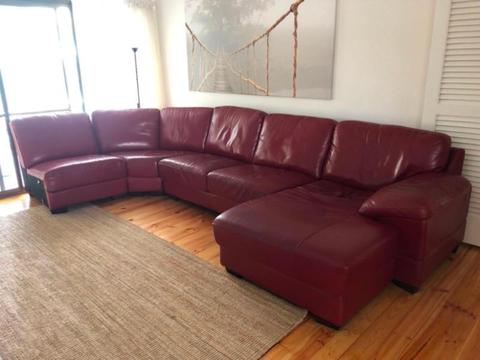 Modular red leather couch