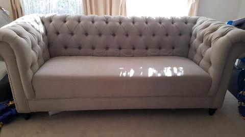 Beige Linen Chesterfield 3 seater couch
