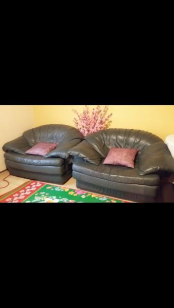 Sofa, fan, mattresses, dining table with chairs and fridge