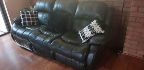 3 seater black genuine leather reclining lounge suite