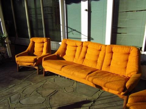 DANISH DELUXE TEAK MCM VINTAGE 3 PIECE LOUNGE 3 SEATER 2 CHAIRS