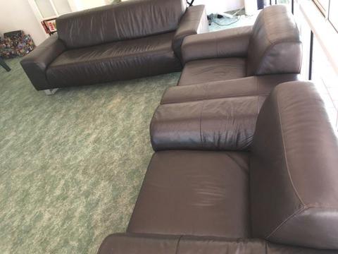 Freedom leather 3 seater and 2 singles (dark brown)