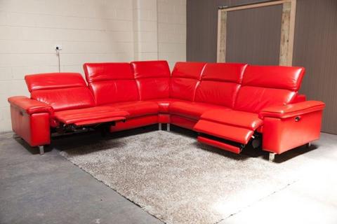 Electric Genuine Leather Red Corner Reclining Lounge Suite