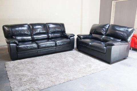 Nick Scali Black Genuine Leather 5 Seater Lounge Suite