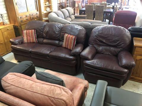 Leather Lounge Suite with Recliner Arm Chair