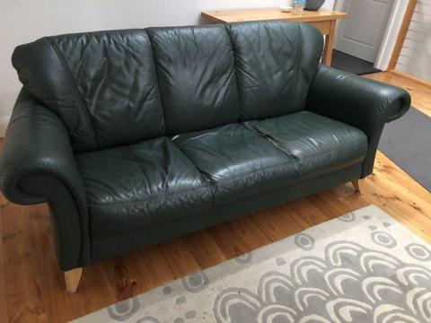 Green Leather 3 seater Sofa