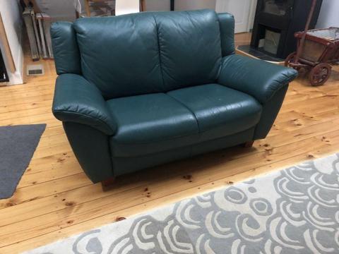 Green Leather 2 Seater Sofa
