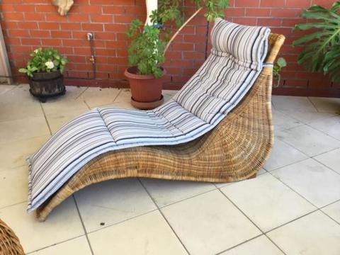 Cane reclining lounge and cushion