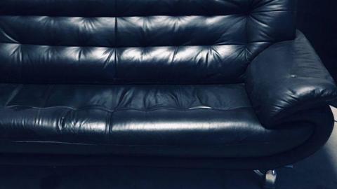 Black Leather Lounge Suite (inc. Matching Leather Coffee Table)