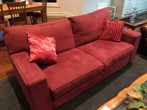 2 x red suede sofa