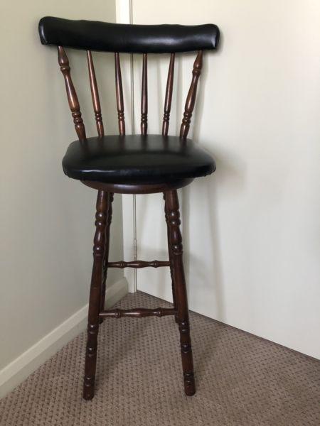 2 Wood and leather bar stools/chairs