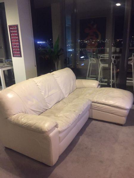 3 Seat Leather Lounge with Chaise