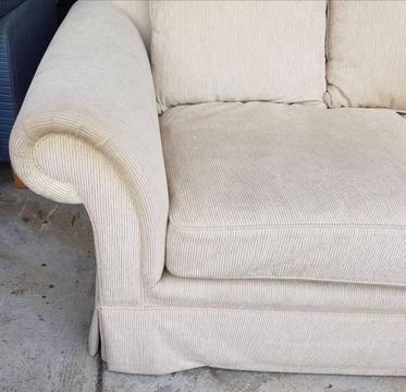 Cream large corduroy couch Harvey Norman