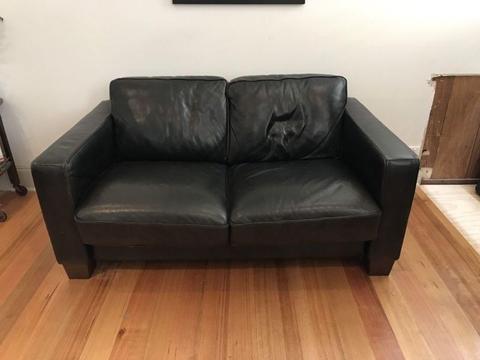 Leather 2 Seater Couch - Black