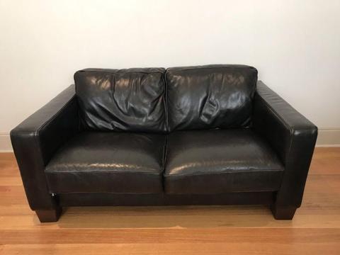 Black leather couch - 2 seater