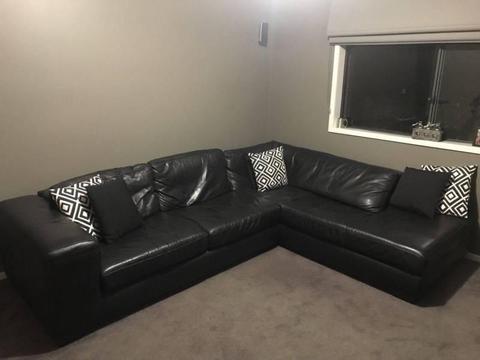 3 seater chaise black leather sofa from freedom furniture