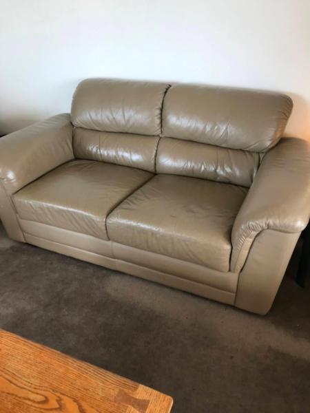 Pair Leather Lounge Suite Couch Sofas 2 Seaters x 2 Solid GC