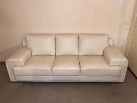 White Full Leather 3 Seater Lounge - AMAZING CONDITION !!
