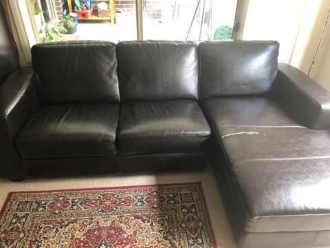 Leather Couch, 3 seater with chaise