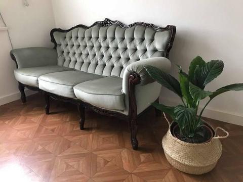 Vintage Green Velvet Wooden Sofa