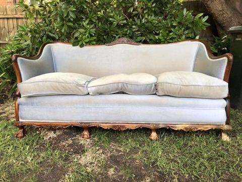 Antique 3 seater sofa and 2 armchairs