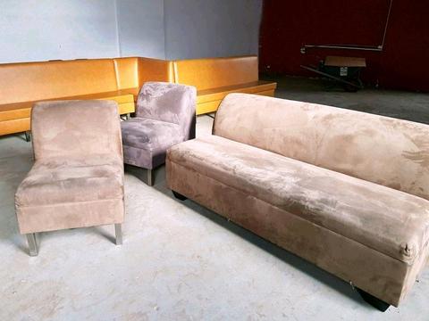 Suede sofas - $10 single seater and $20 4 seaters