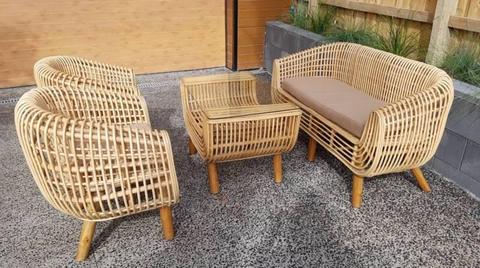 Unique Hand Crafted Pure Rattan 4 Piece Panda Chair Setting