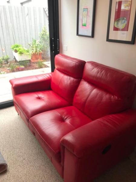 Nickscali red leather couch, 2.5 seater