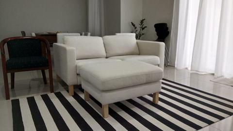 IKEA KARLSTAD 2.5 Seater Sofa (Fabric Colour: Beige) w/ Footstool