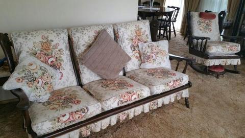 Antique Lounge Suite, with Sanderson Linen - 3 Pieces