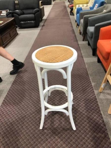 White Stool with Woven Seat