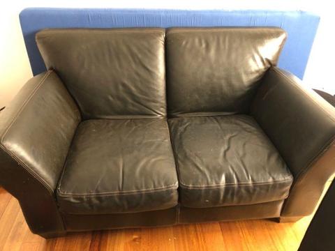 2 x Brown Leather 2 Seat Couches FOR SALE
