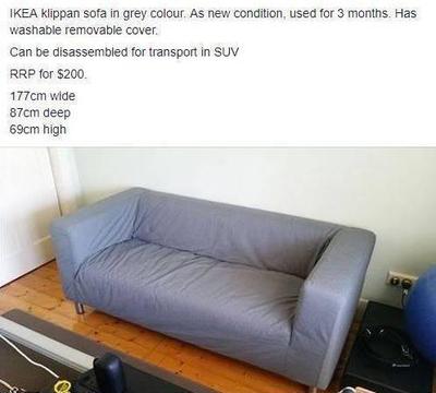2 seat sofa - grey - washable liner