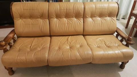 Leather 3 seat sofa couch and 2 matching leather chairs
