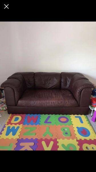 Brown leather 2 seater couch sofa