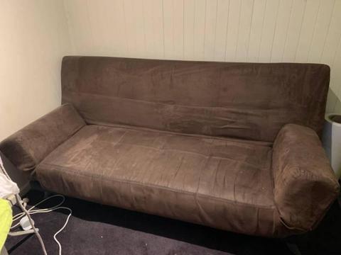 Mock suede fold-out double bed couch in great condition