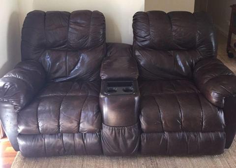 Two Seater Dark Brown Leather Recliners
