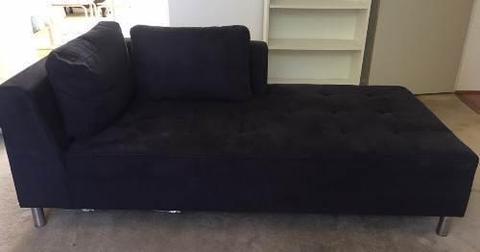 SUEDE COUCH CHAISE LOUNGE SET X2 PIECES DARK NAVY BLUE CONTEMPORY