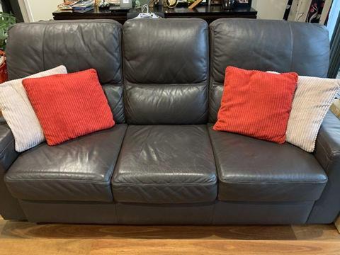 3 seater leather couch and 2 x leather recliners