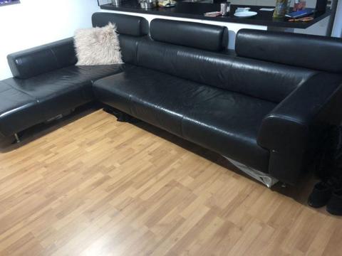 Large Leather-look Couch with Chaise Lounge