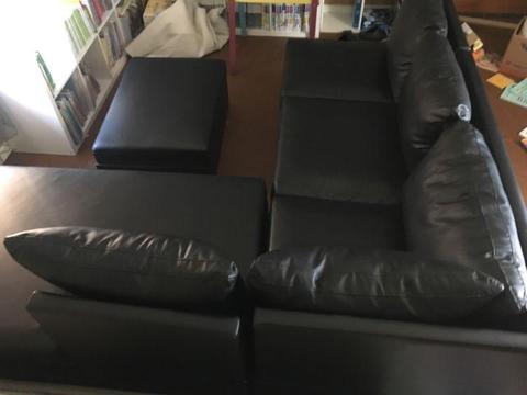 Black leather L shape sofa