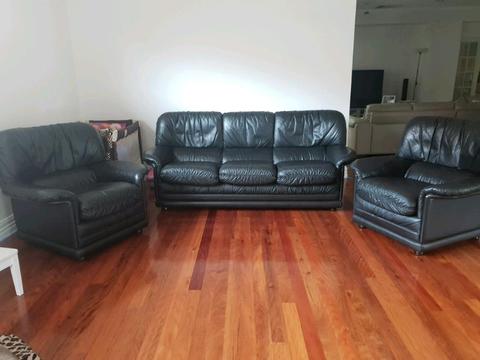 Leather Couch Set - Black