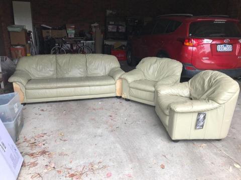 Leather Couch Sage Green Lounge Sofa 3 seater plus 2 armchairs