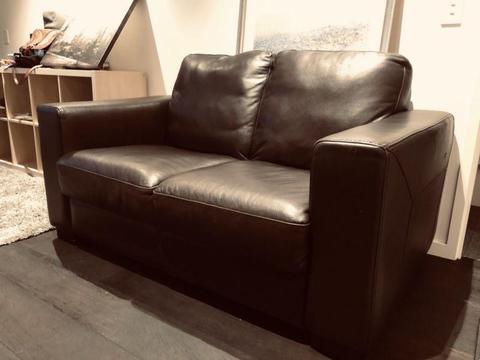 Italian Brown leather 2 Seater Lounge As New