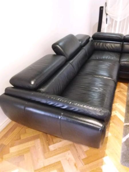 Genuine leather 5 seat black leather sofa