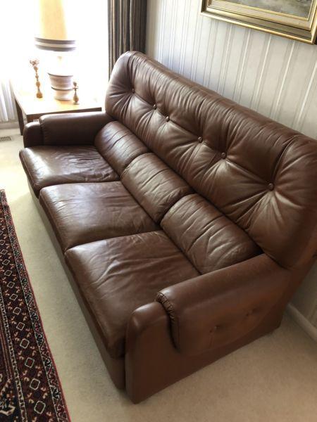 Leather lounge suite brown late 70 s