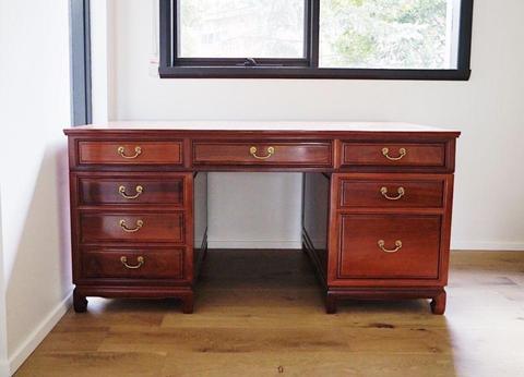 Rosewood classic study desk, solid timber matching bookshelves